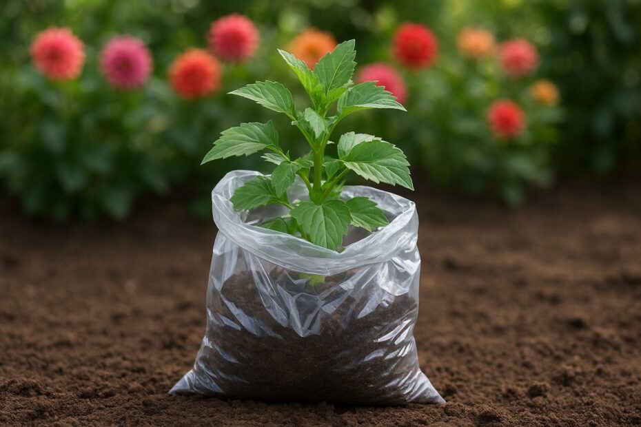 Odla dahlia i plastpåse